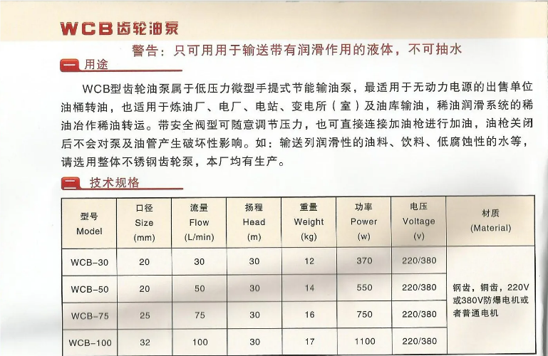 WCB齿轮泵参数