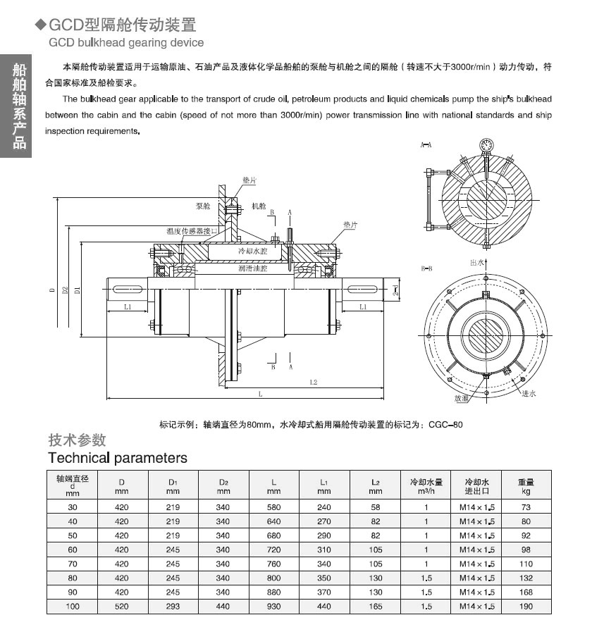 GCD型船用隔舱传动装置 GCD型船用隔舱传动装置